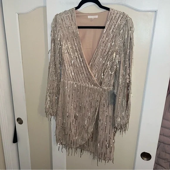 NwT Harlyn Silver Sequin Fringe Dress (Missing Belt) - Picture 2 of 13